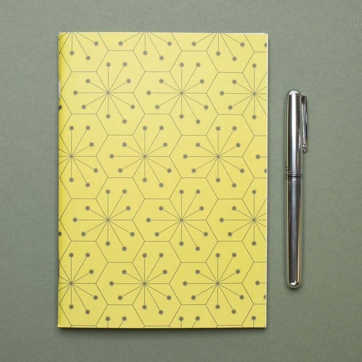 Lime green tile pattern notebook, DIN A5 recycled paper for wholesale by My Pretty Circus