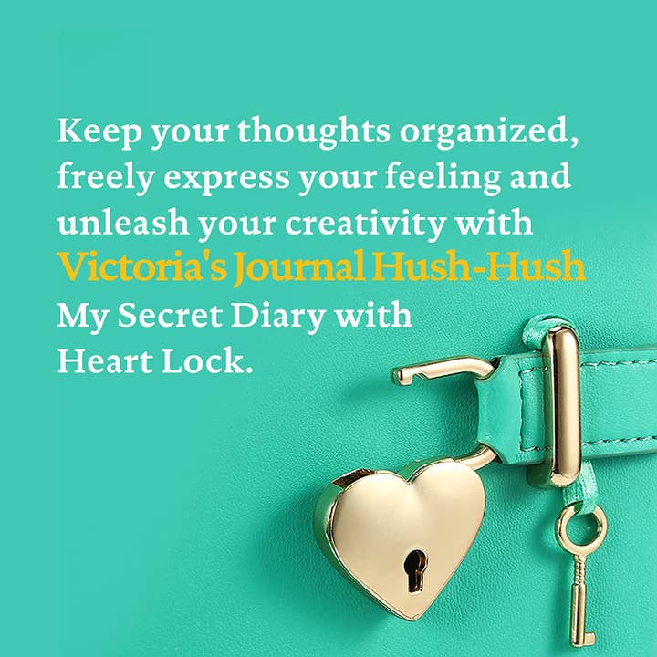 Victoria's Journals - Wholesale Journal/Diary - Kids - Heart Lock Diary for Girls with Key, Vegan Cover (Mint)