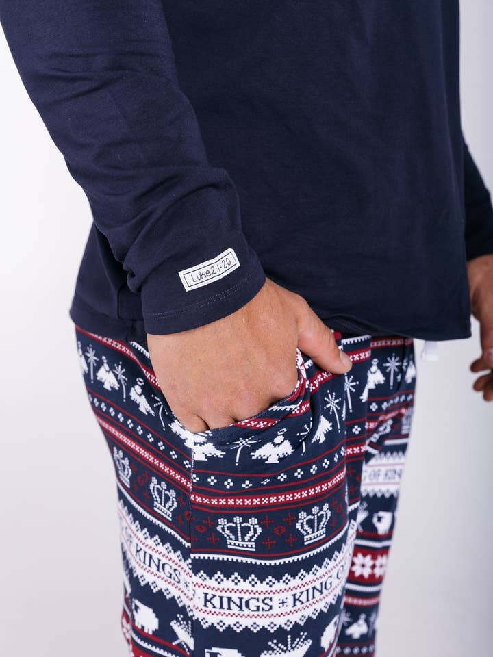 King of Kings Midnight Blue Mens PJ Set Cotton for wholesale by Holy Pals