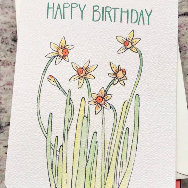 H.macdo Paper Co. – Großhandel Geburtstagskarten – Happy Birthday Grußkarte mit Narzissen im Frühling2