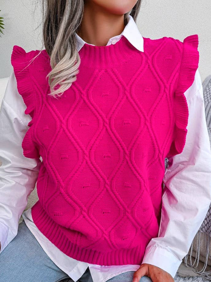 HIDDENBRAND - Wholesale Sweater Vest - Women's - Wooden Ear Side Diamond Knit Sweater Vest
