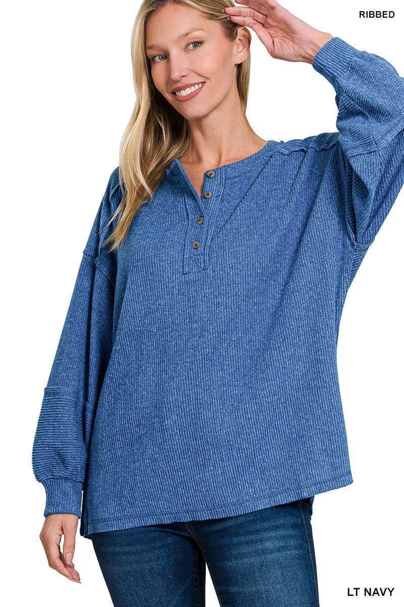 Vanilla Monkey - Wholesale Knit Sweater - Women's - Ribbed Brushed Hacci Melange Henley Sweater8
