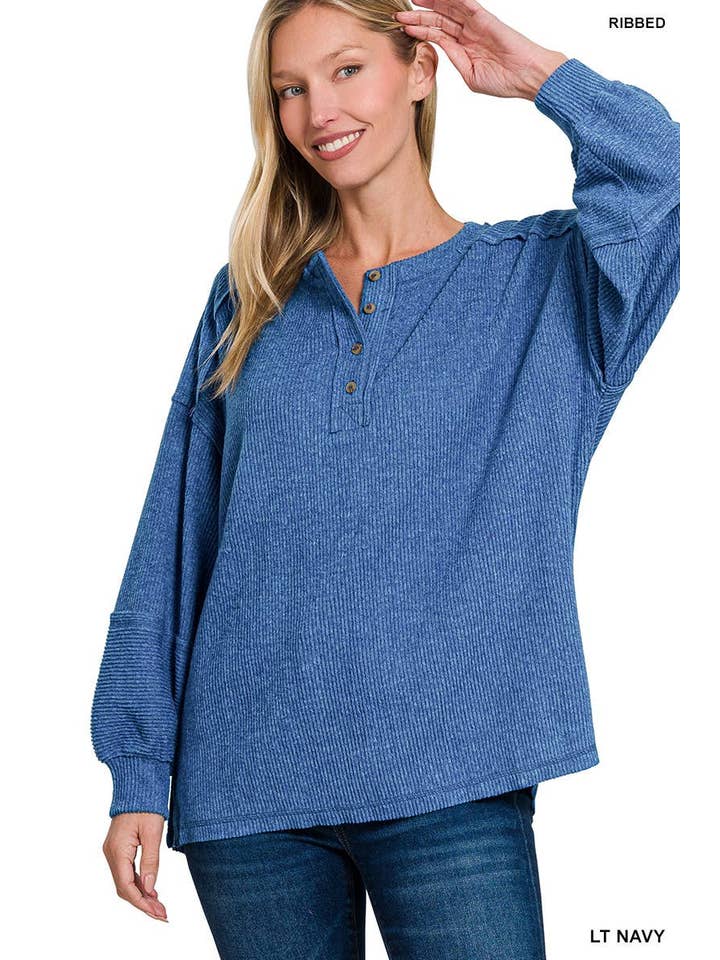 Vanilla Monkey - Wholesale Knit Sweater - Women's - Ribbed Brushed Hacci Melange Henley Sweater8