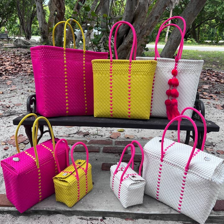 The Faria - Wholesale Beach Bag - Fuchsia Handwoven recycled plastic beach Bags 7