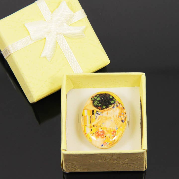 Kysset af Gustav Klimt Gylden ring Smykker Kunstmaleri for engroshandel hos SomeBijoux4You