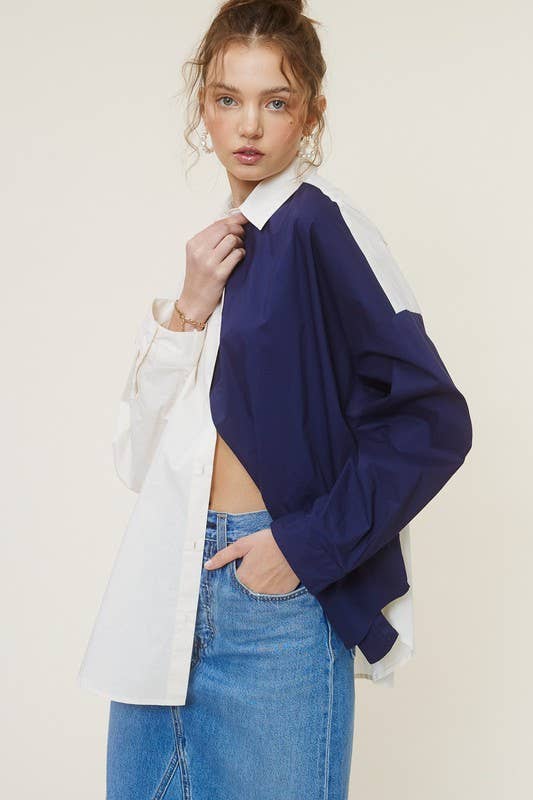 Mimosa - Wholesale Button Down Shirt - Women's - Color-Block Oversized Button Down Shirt13