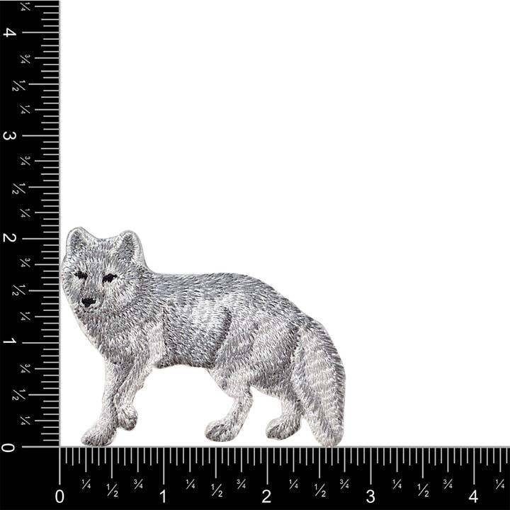 Wholesale Applique - Wholesale Patch - Arctic Fox - Natural - Full Body - Walking Left - Iron on Applique - Embroidered Patch - 697144-A3