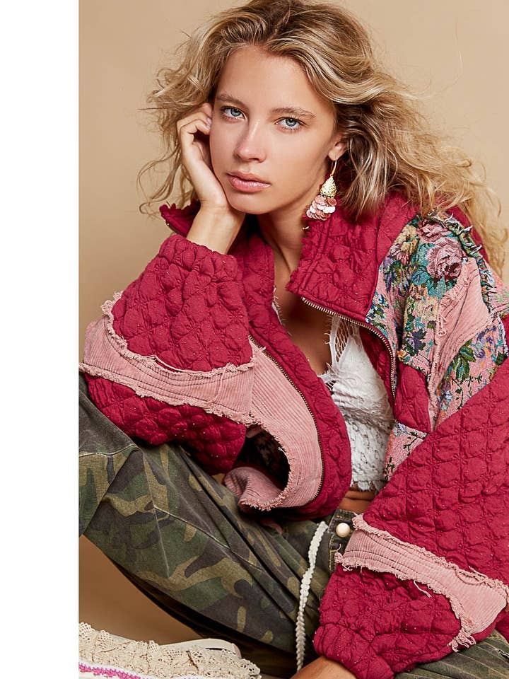 Pol Clothing - Wholesale Jacket - Women's - Oversize floral print contrast qulited jacket