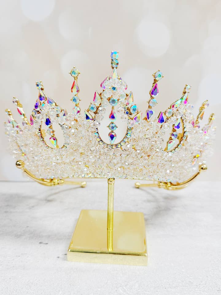 Gold Princess Crown, Prom Headpiece, Diamond Crystal crown for wholesale by Happy Dream Gifts