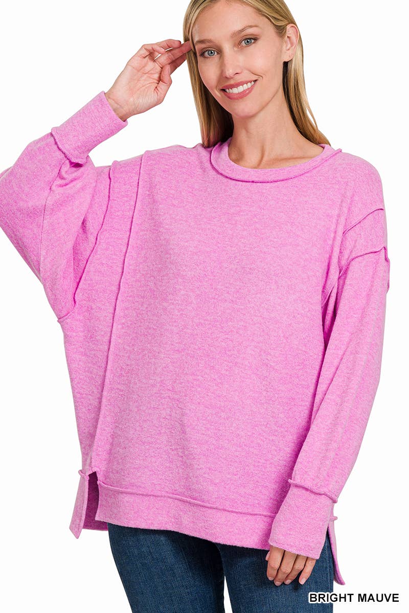 42POPS - Wholesale Knit Sweater - Women's - `.Brushed Melange Hacci Exposed Seam Sweater W/ Side23