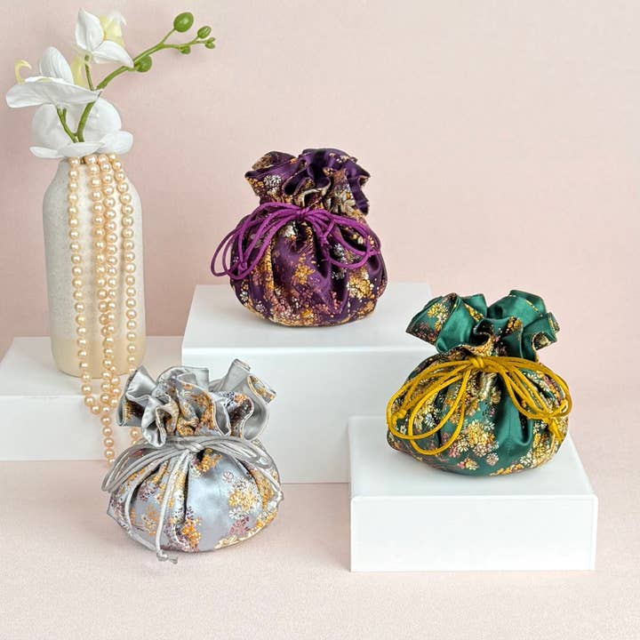 Small Floral Brocade Jewelry Pouch for wholesale by Cathayana