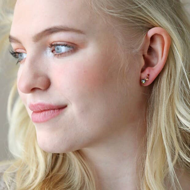 Lisa Angel - Wholesale Stud/Post Earrings - Triple Crystal Stud Earrings in Gold3