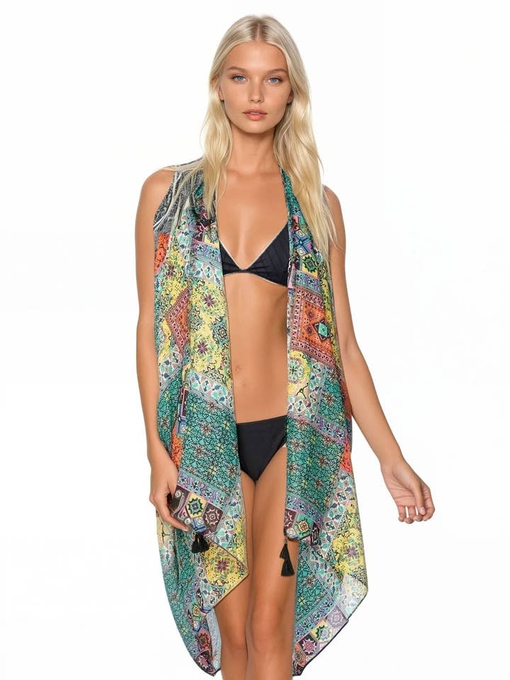 Gilet Spirito Libero nella Stampa Summer Bazaar in Verde per la vendita all'ingrosso da parte di Pool to Party