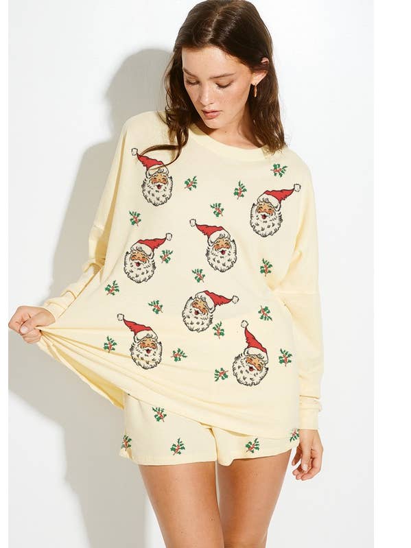 Conjunto de calças curtas Santa all over lounge por atacado de MintChoco