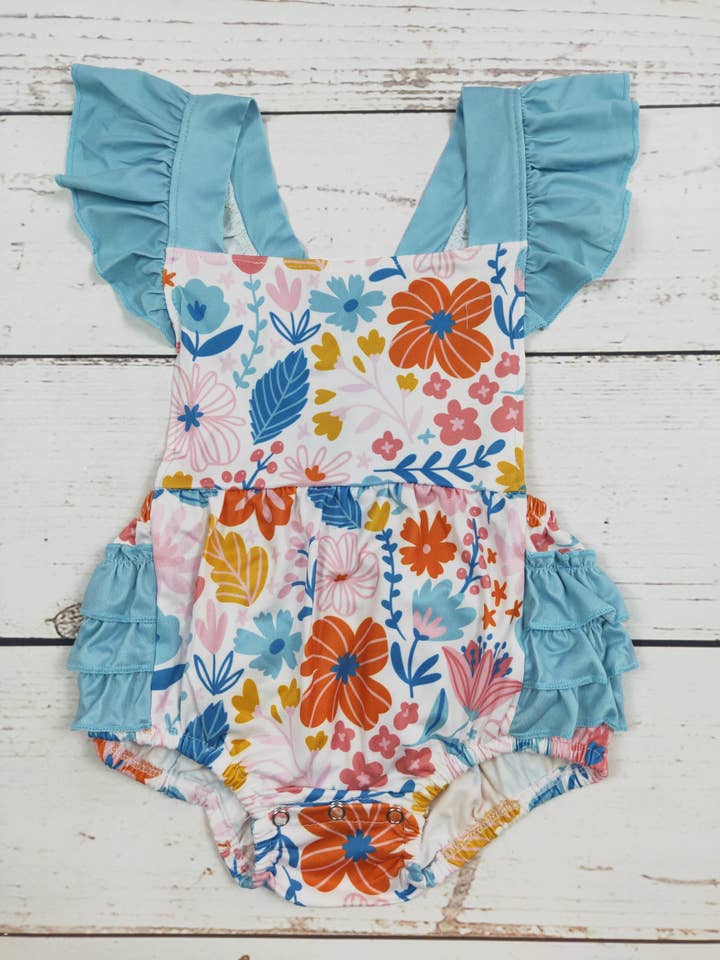 Baby Girls Flower Ruffle Bubbles for wholesale by sassy kids palace