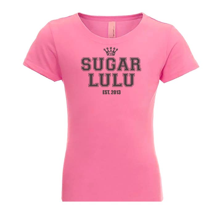 Camiseta Varsity PINK com logo a carvão por atacado de Sugar Lulu