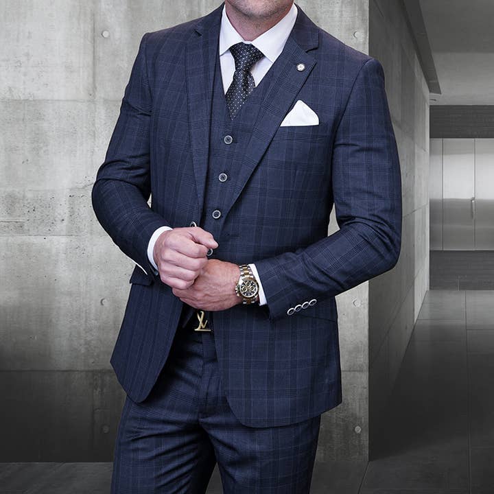 Fereti 3pc Plaid Men's Tuxedo Set, Italian Wool & Cashmere for wholesale by Statement Clothing