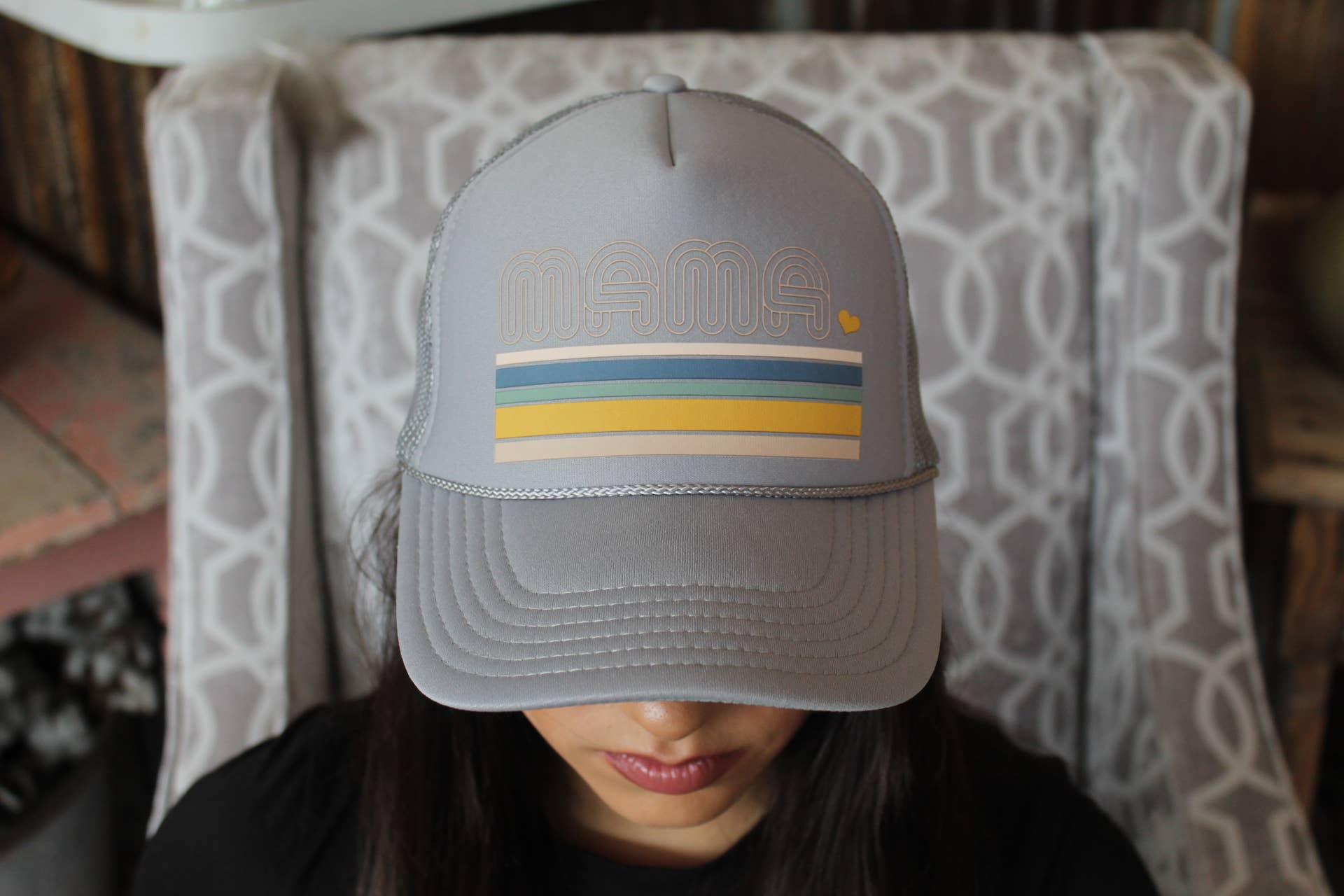 Vibes Hat Company - Wholesale Trucker Hat - Women's - Mama Striped Foam Trucker | Mom | Mothers | Hats | Retro1