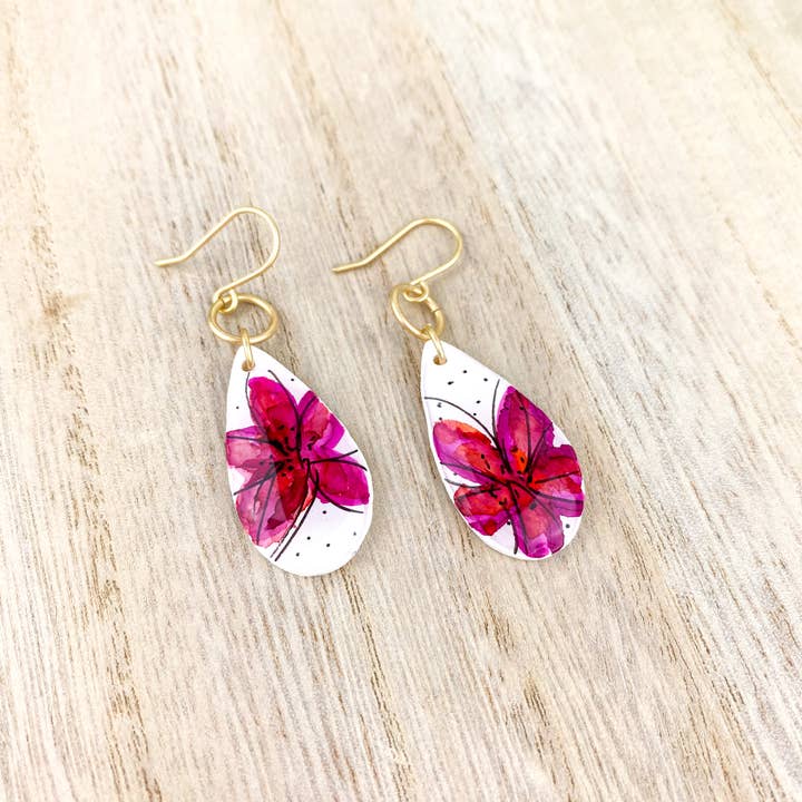 Light Shine - Wholesale Dangle Earrings - Hand Painted Sketchy Flower Clay Earring | Statement Drop10
