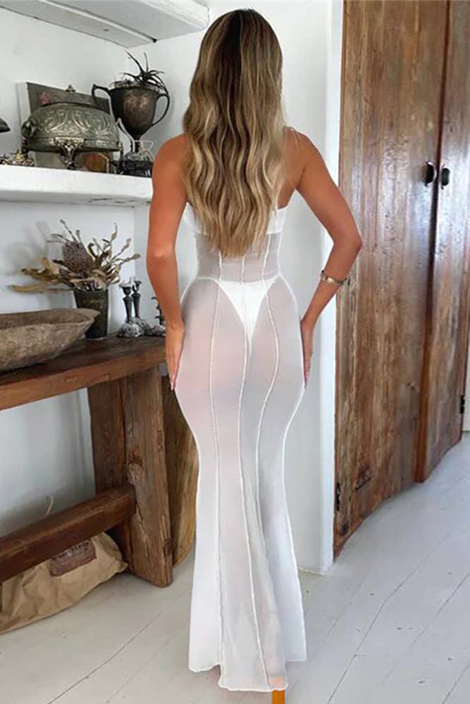 UNISHE - Wholesale Dress - Women's - Spring Summer Off Shoulder See Through Mesh Dress ZK12346