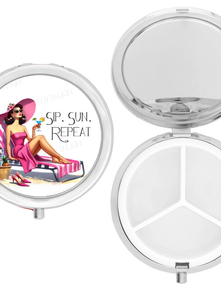 Purse Pill Box Organizer, Sip, Sun, Repeat for wholesale by Sassy Talkin