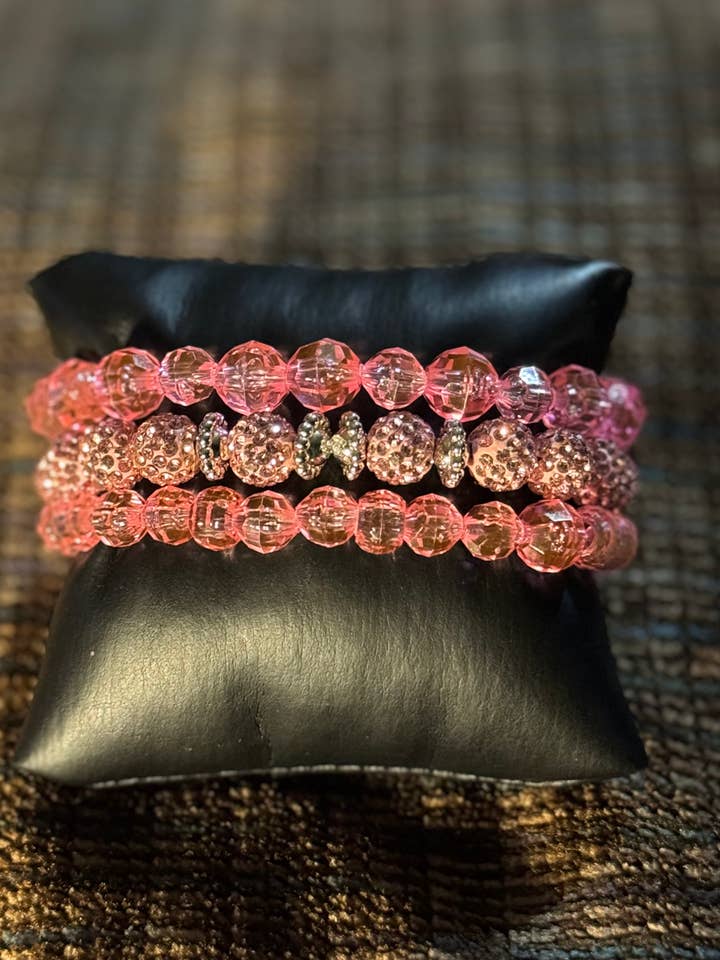 Pink Faceted Bling Bracelet Set for wholesale by Ida Gee’s Custom Jewelry & Accessories