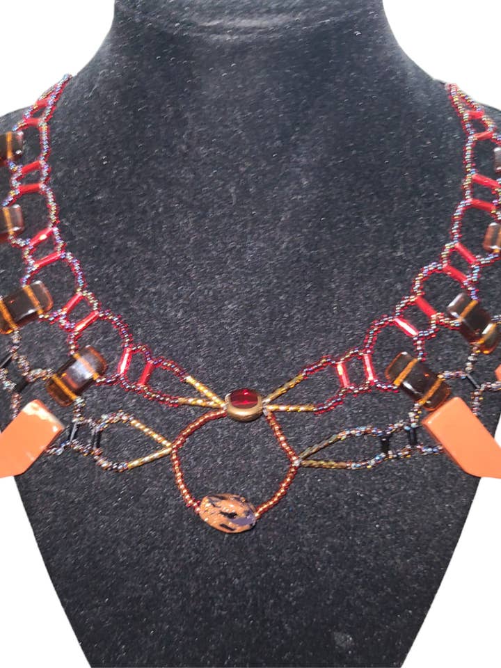 Autumn Jasper Burnished Collar Necklace for wholesale by Tsuga Beadwork
