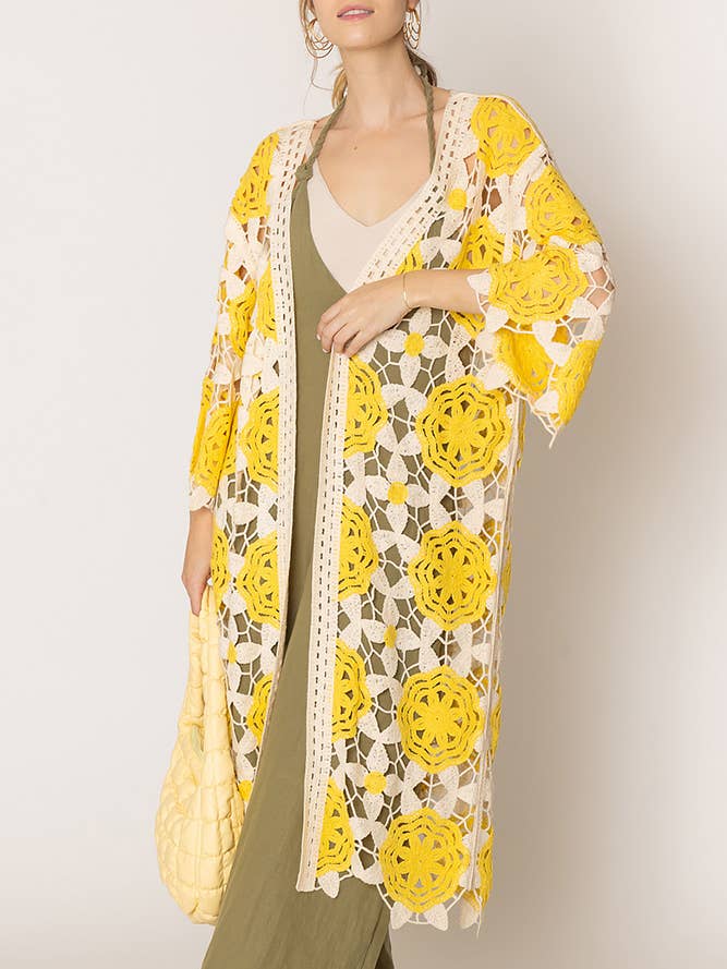 Flower Tow Tone Crochet Cardigan for wholesale by Hana