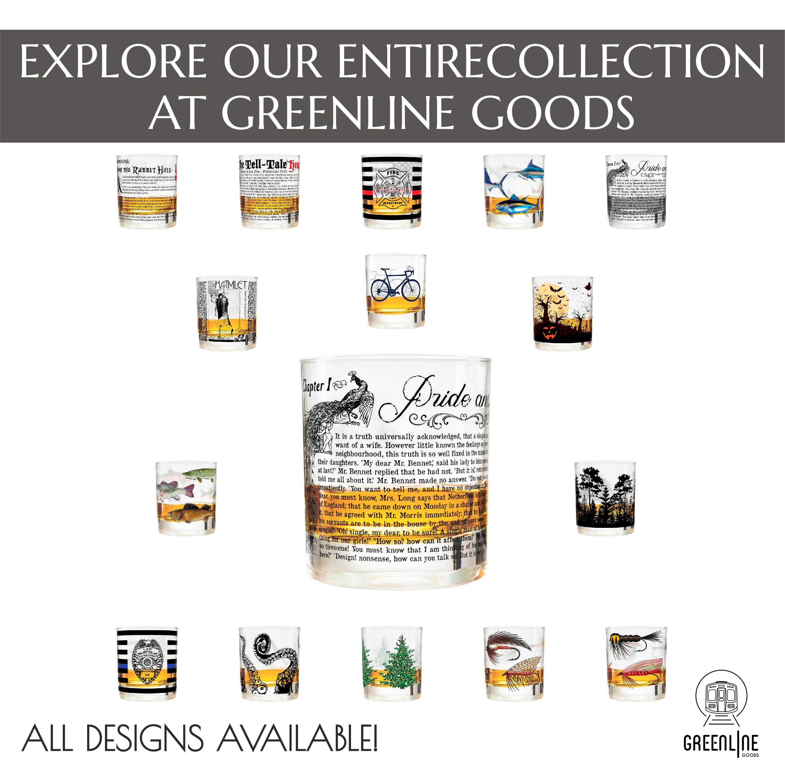 Greenline Goods - Wholesale Cocktail/Liquor Glass - Pride & Prejudice Literature Rocks Glass7