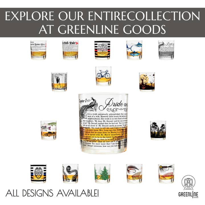 Greenline Goods - Wholesale Cocktail/Liquor Glass - Pride & Prejudice Literature Rocks Glass7