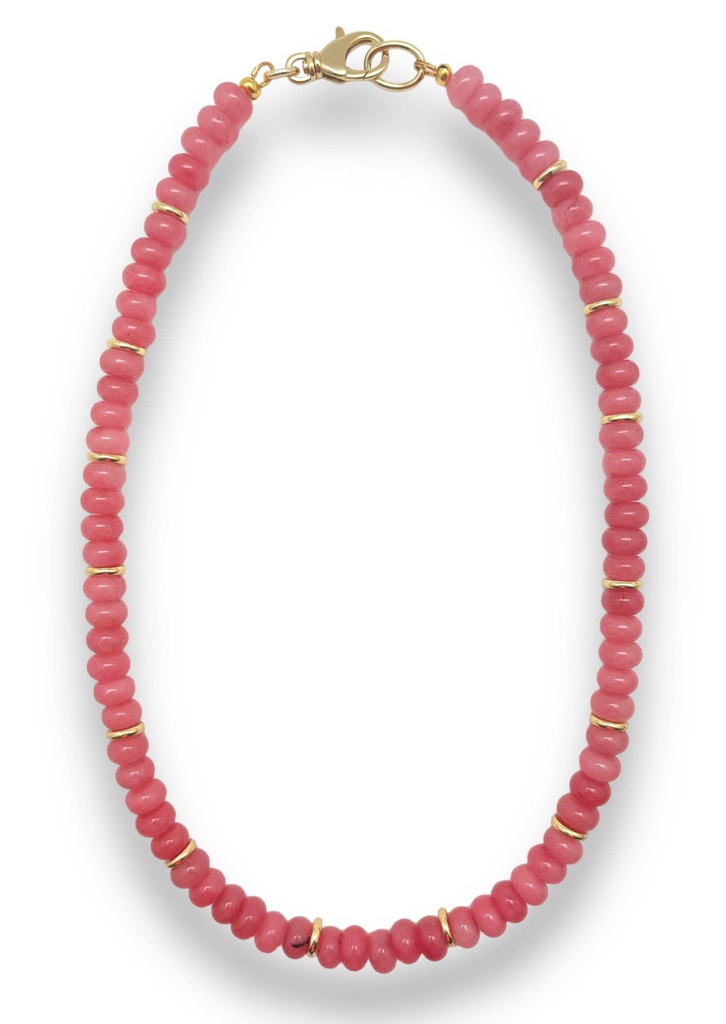 Shiver + Duke - Wholesale Beaded/Pearl Necklace - Pink Jade Beaded Necklace0