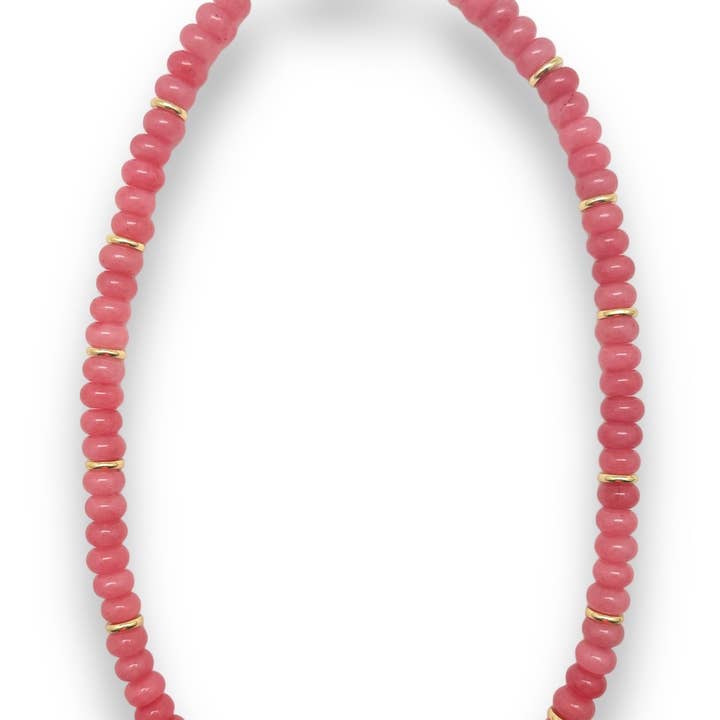 Shiver + Duke - Wholesale Beaded/Pearl Necklace - Pink Jade Beaded Necklace0