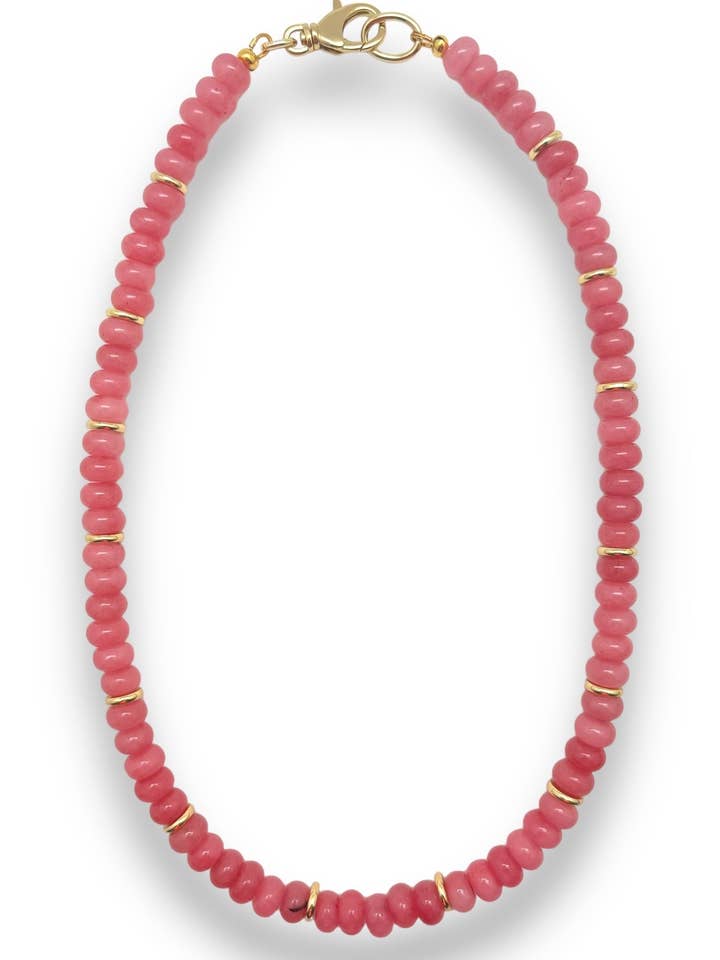 Rosafarbene Jade-Perlenkette für den Großhandel von Shiver + Duke