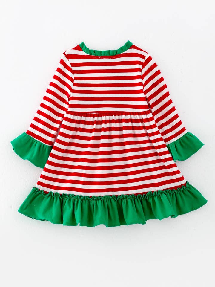 Rylee Faith Designs - Wholesale Dress - Kids - Girls Christmas Striped Santa Claus Applique Dress