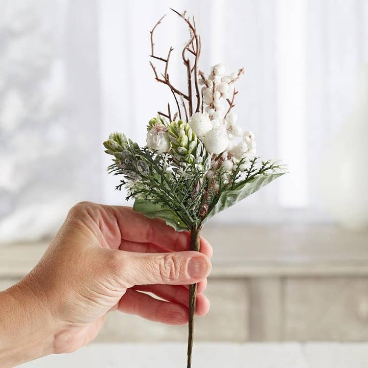 Factory Direct Craft - Wholesale Artificial Plant - 11" Faux Frosted Winter Berry & Greenery Pick