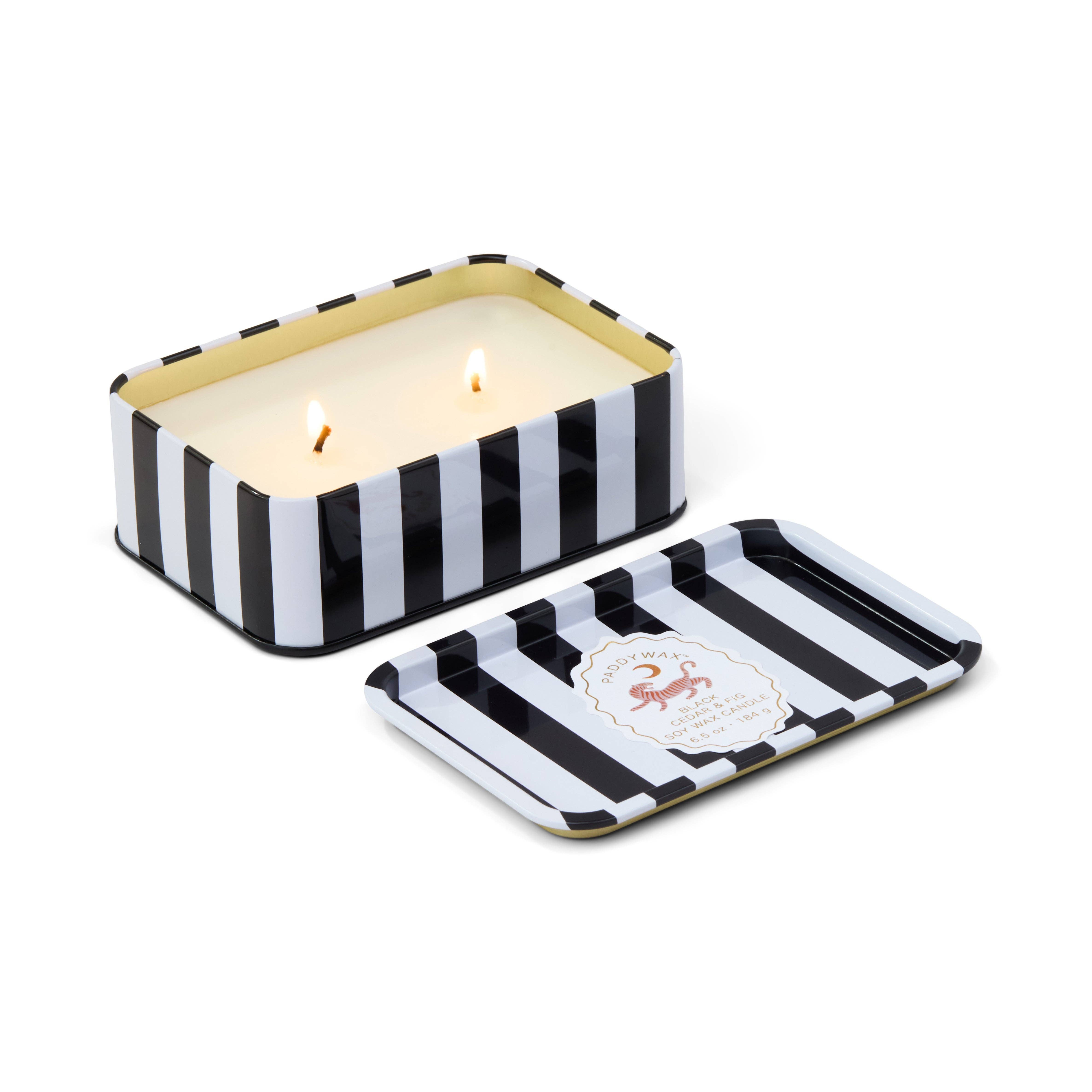 Designworks Collective – wholesale Travel candles – A Dopo 6oz/184g Tiger Printed Tin Candle - Black Cedar & Fig1