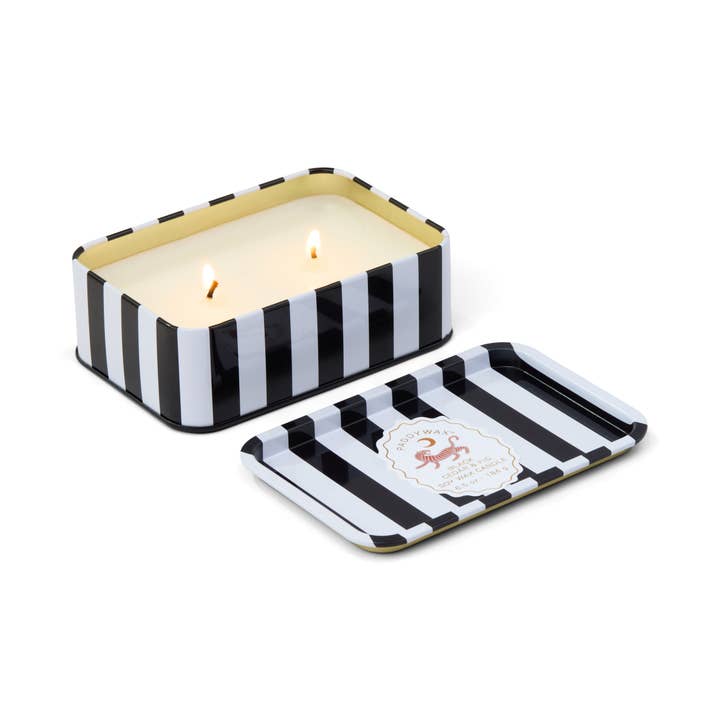 Designworks Collective – wholesale Travel candles – A Dopo 6oz/184g Tiger Printed Tin Candle - Black Cedar & Fig1