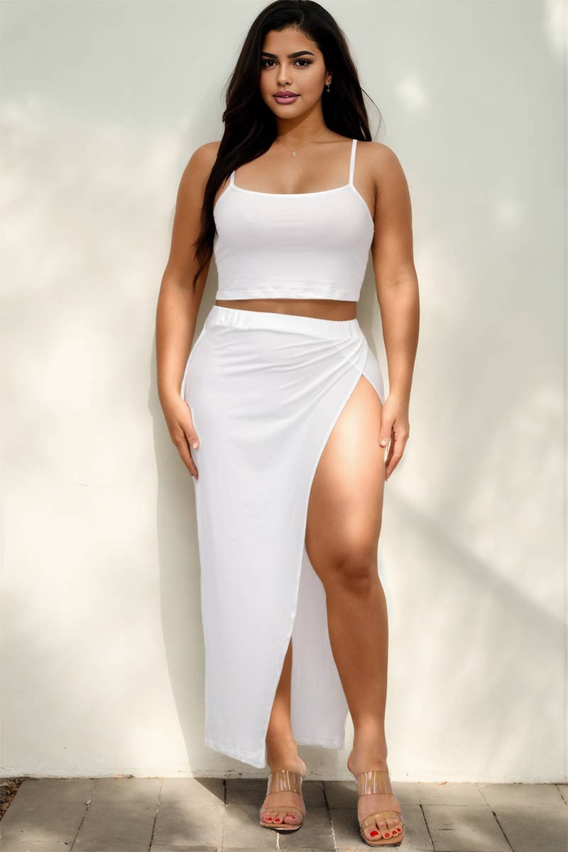 CAPELLA APPAREL - Wholesale Top & Skirt Set - Women's - Plus Size Crop Cami & Split Thigh Maxi Skirt Set5