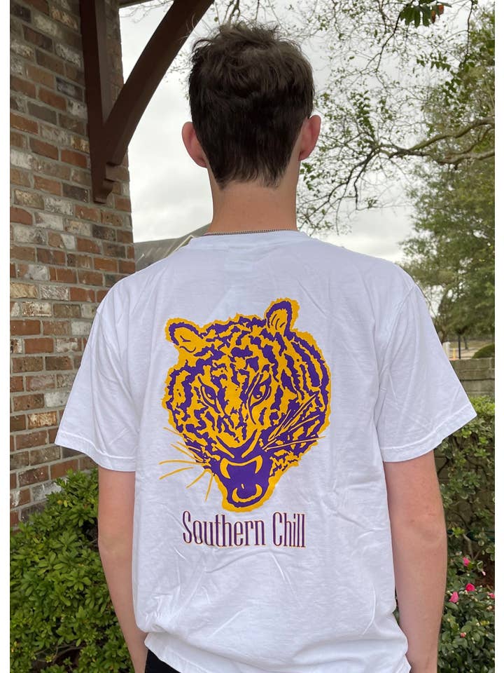 Southern Chill - Wholesale T-Shirt (Graphic) - Unisex - Tiger Growl Short Sleeve Pocket Tee - White