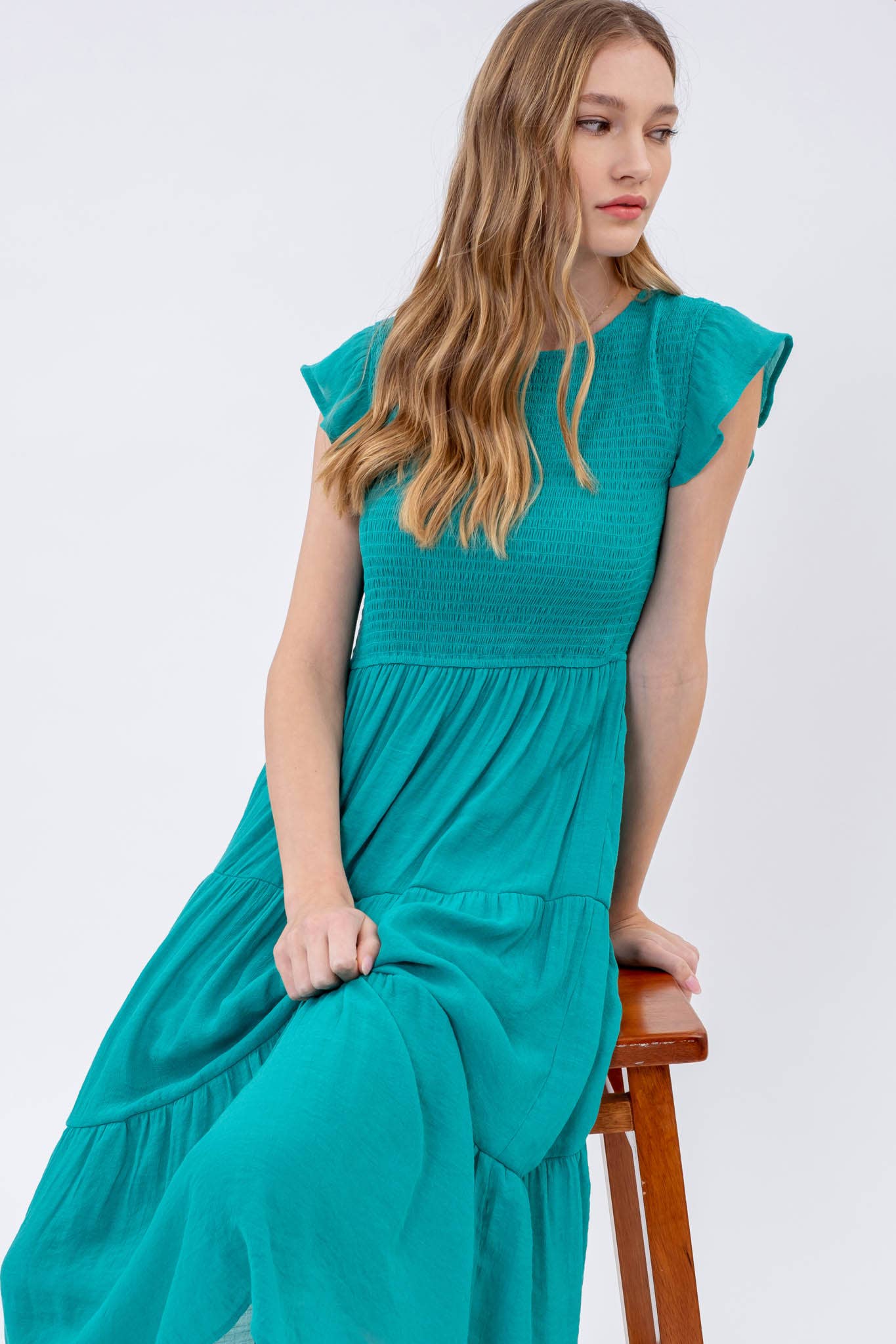 Blu Pepper - Venta al por mayor Vestido - Mujer - Vestido midi con volantes y cuerpo fruncido63