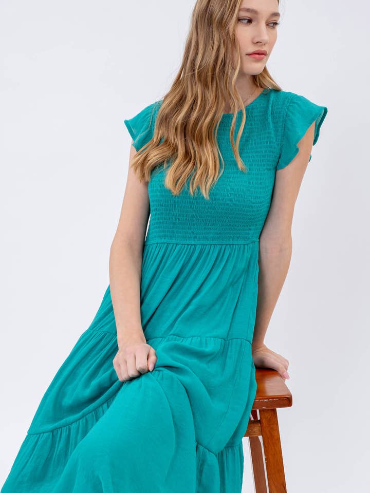 Blu Pepper - Venta al por mayor Vestido - Mujer - Vestido midi con volantes y cuerpo fruncido63