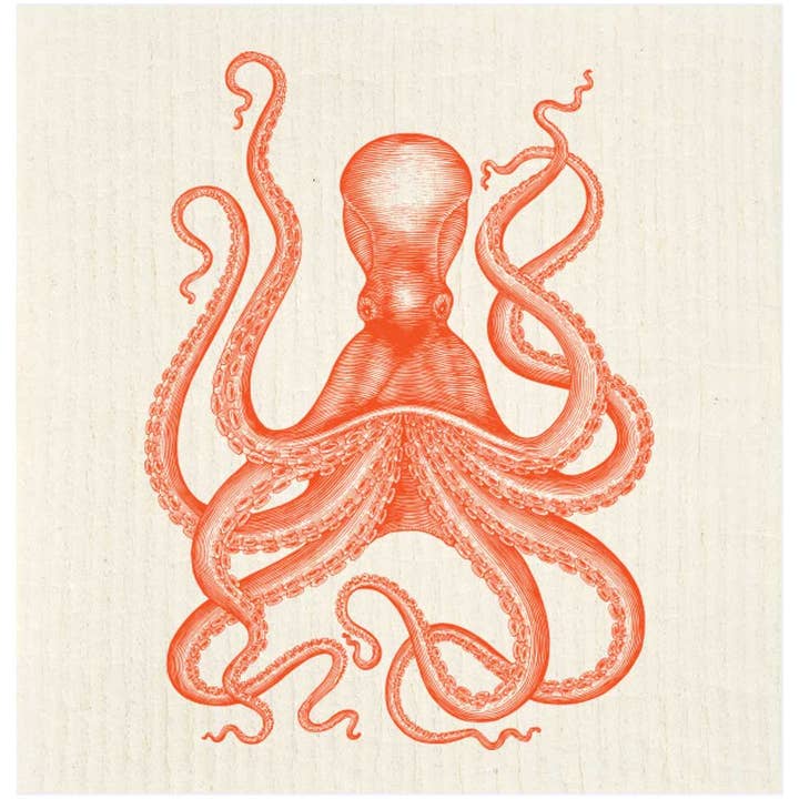 Red Octopus Swedish Dishcloth for wholesale by Potluck Press