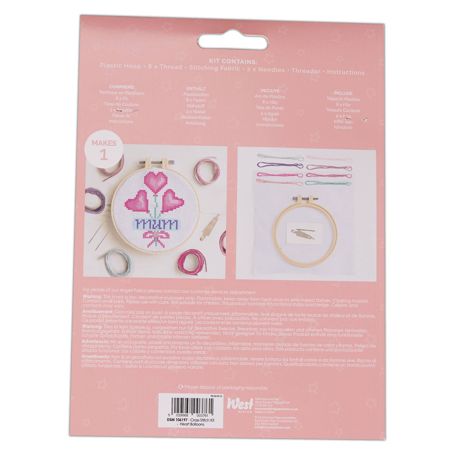 West Design Products UK – wholesale Embroidery/cross-stitch supplies – Simply Make Cross Stitch Kit - Heart Balloons1