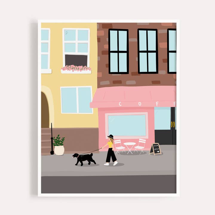 Downtown Dog Walk 8x10 konsttryck - ”City Stroll” för wholesale av The Anxious Peach