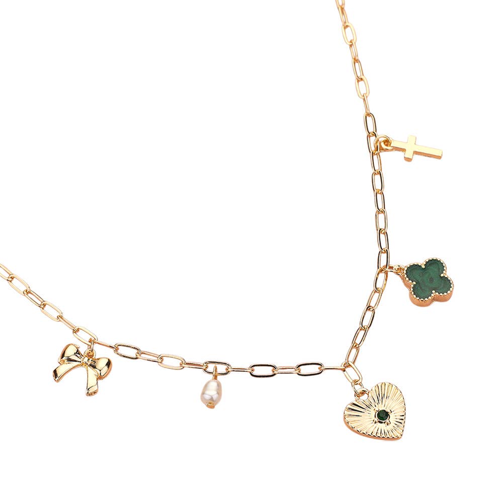 Sensibling Corp. – Colar pingente/pendente por atacado – Colar com Pingente de Coração, Laço, Pérola, Trevo de Quatro Folhas e Cruz em Forma de Clipes de Papel4