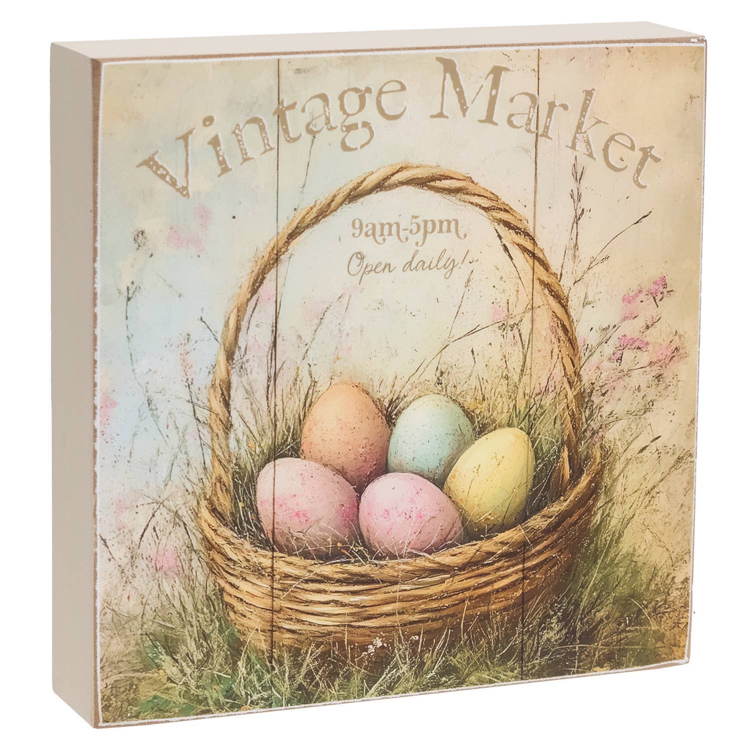 CWI Gifts - Wholesale Decorative Tabletop Object - Vintage Easter Egg Basket Box Sign - 3 Assorted5