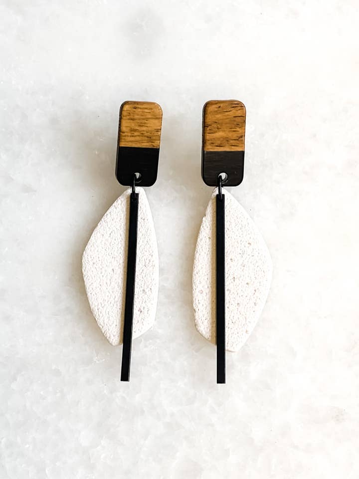Sloane | Crushed Meringue & Wood Earrings | Signature Collec for wholesale by Aves + Brit | Handmade Midwest Modern Jewelry