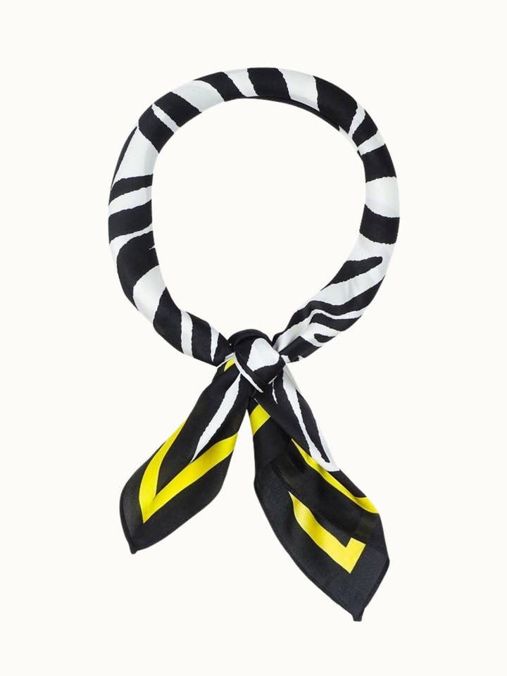"So Silky" Satin Neckerchief Scarf, Versatile, Yellow Zebra for wholesale by Olive & Pique