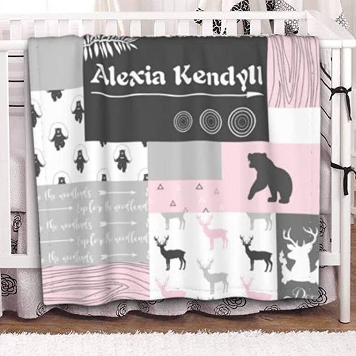 Manta Bebé Personalizada, Creche Woodland Name por atacado de Angeline Kids