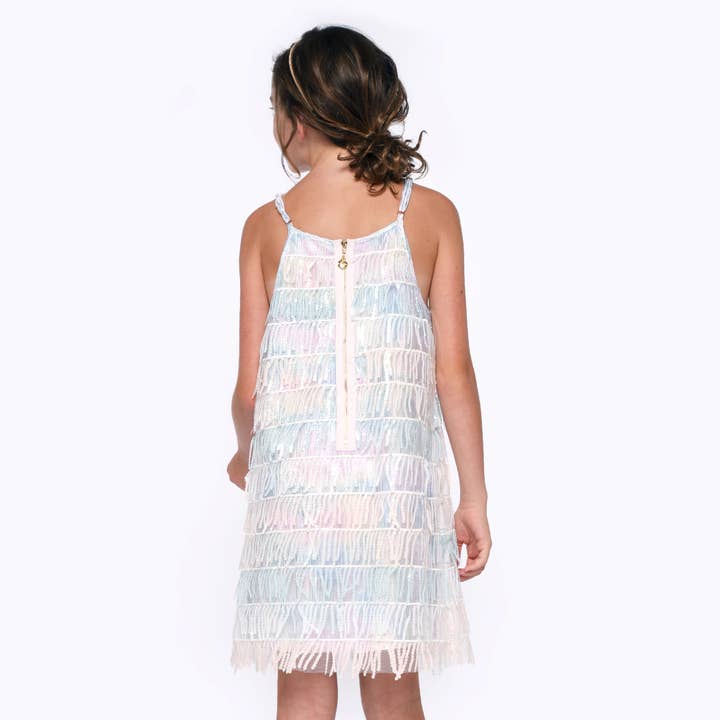BLUE MULTI SEQUIN TASSEL DRESS for wholesale on Faire